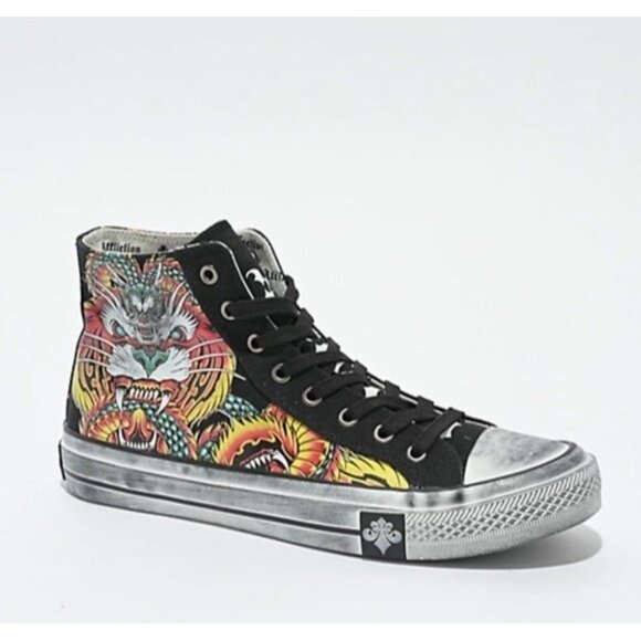 AFFLICTION FLAME& FABLE HI-TOP SHOES SNEAKERS UNISEX M 7.5 / W 9 STREETWEAR - Picture 1 of 5